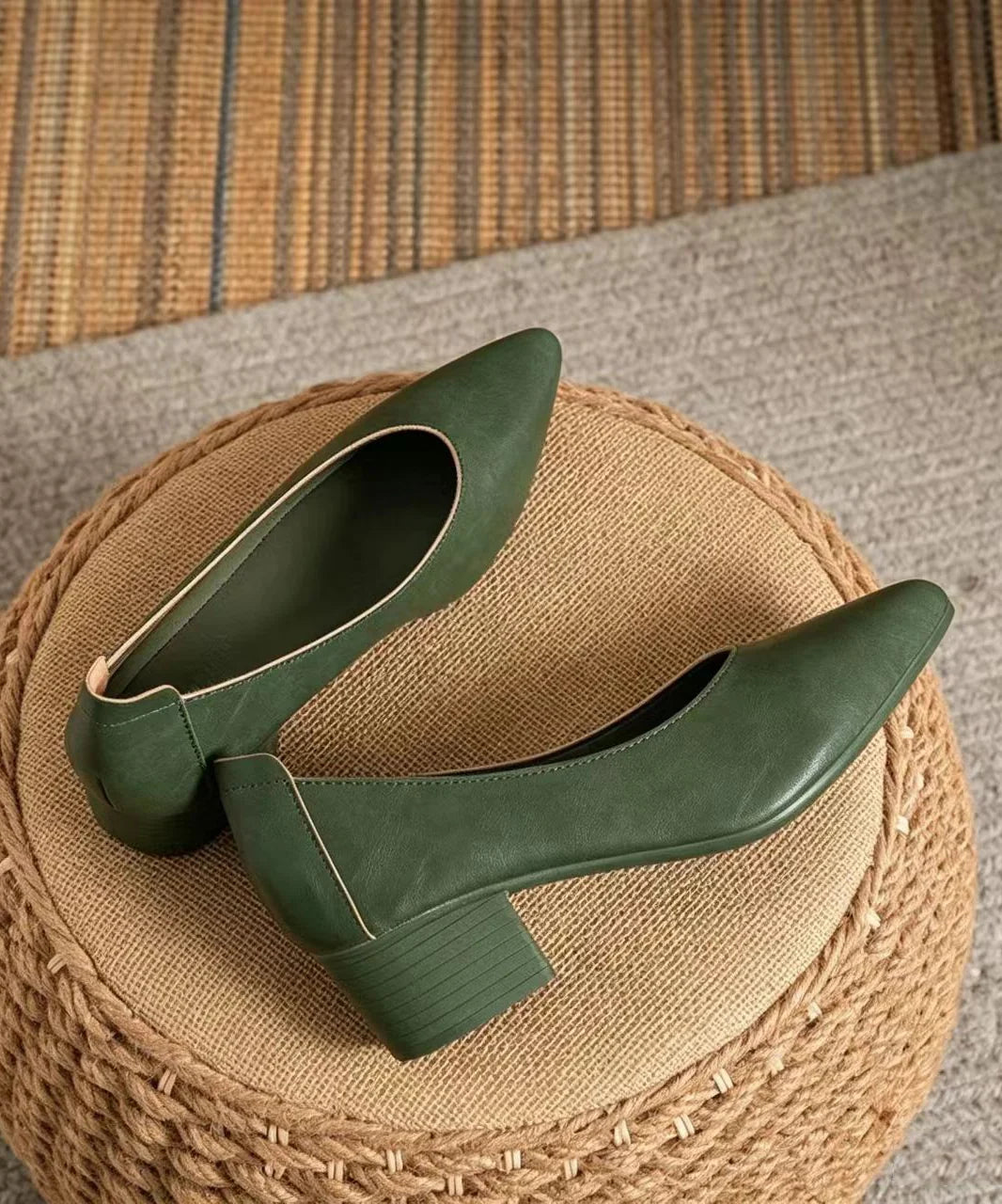 Women's Chunky Heel Pumps Pointed Toe Vintage Style 3