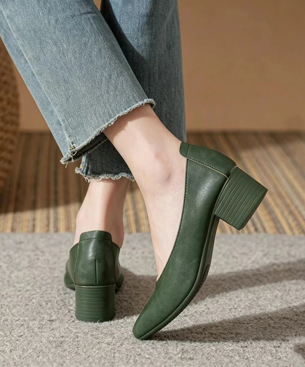Women's Chunky Heel Pumps Pointed Toe Vintage Style 4