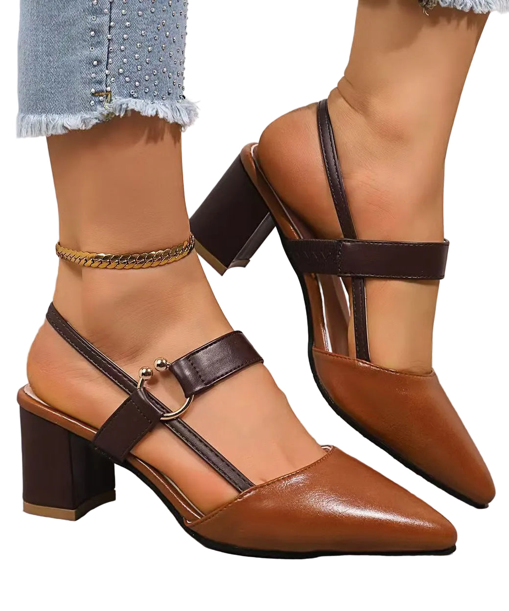 Women's Chunky Heel Sandals Pointed Toe Design 0