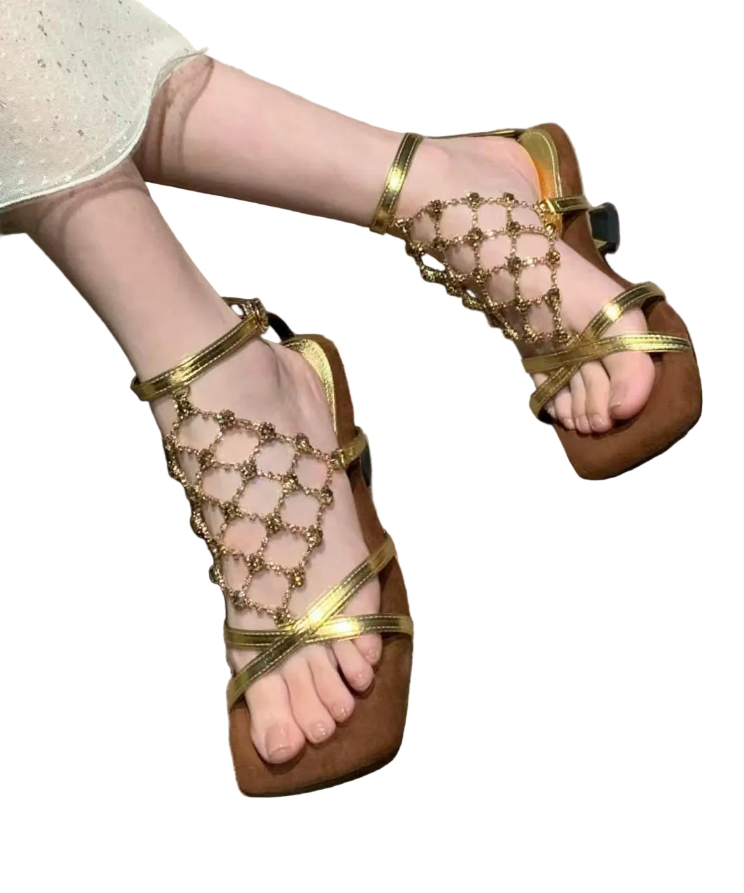 Women's Chunky Heel Sandals with Sparkling Detail 2