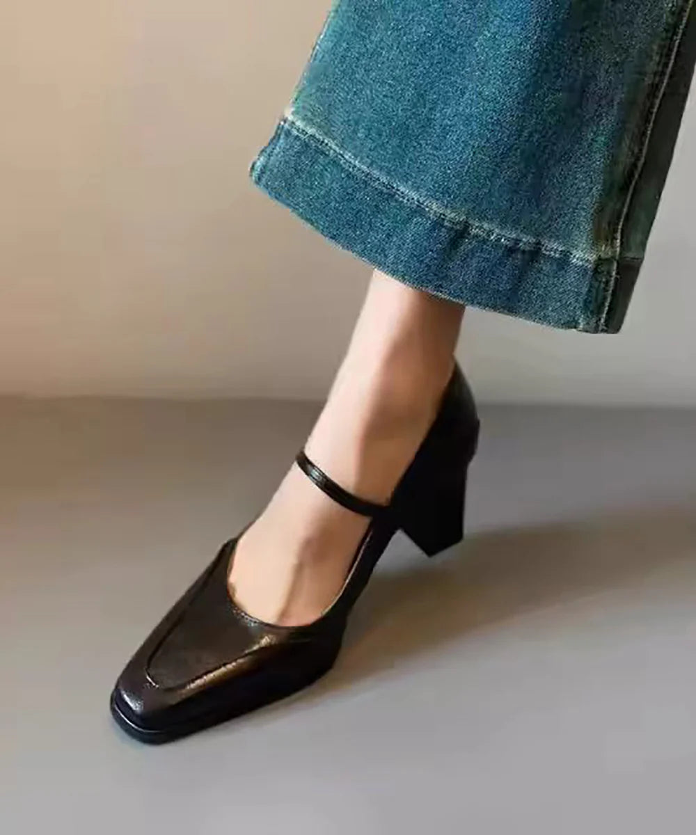Women's Chunky High Heel Buckle Strap Shoes 1
