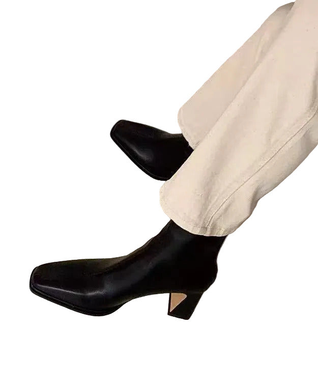 Women's Chunky Square Toe Splicing Boots 0