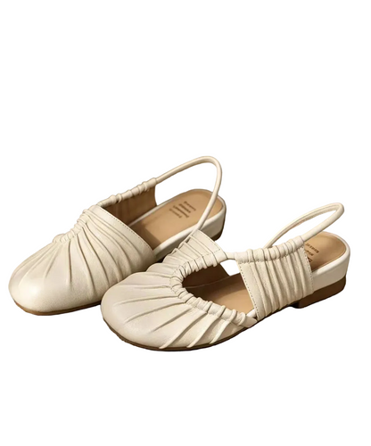 Women's Closed Toe Beige Sandals Ruched Low Heel