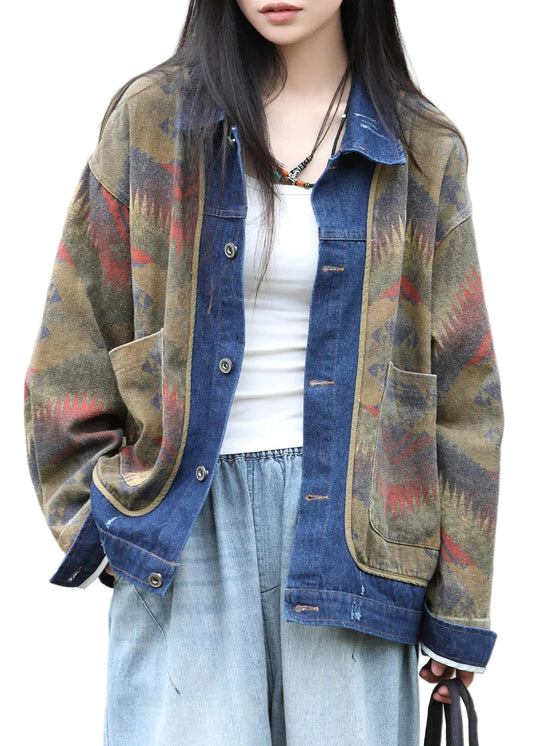 Women's Coat Peter Pan Collar Patchwork Style 0