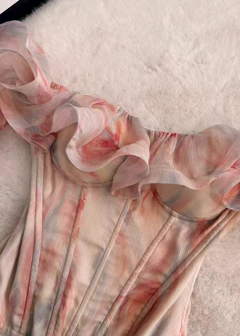 Women's Cold Shoulder Tank Ruffled Print Summer Style 1