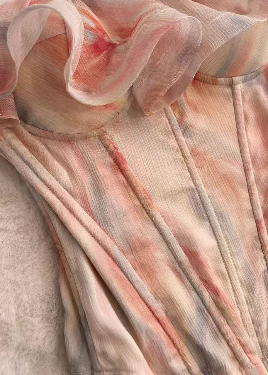 Women's Cold Shoulder Tank Ruffled Print Summer Style 2