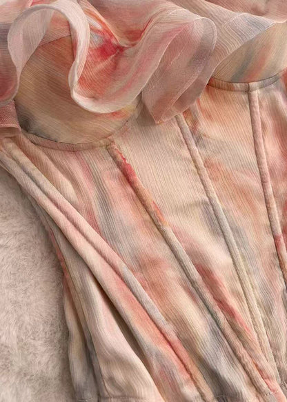 Women's Cold Shoulder Tank Ruffled Print Summer Style 2