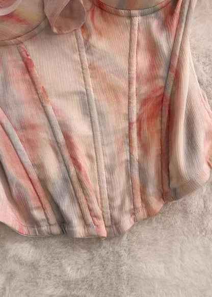 Women's Cold Shoulder Tank Ruffled Print Summer Style 3