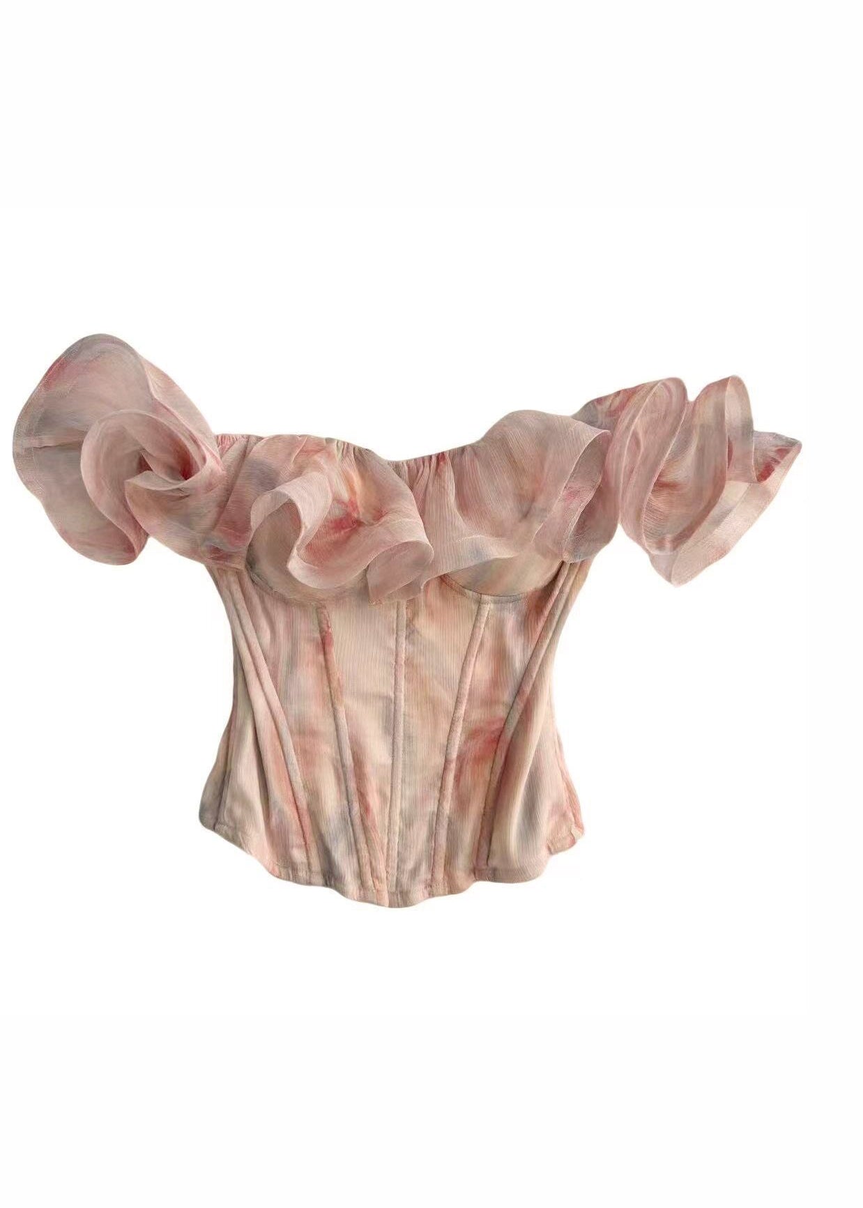 Women's Cold Shoulder Tank Ruffled Print Summer Style 4