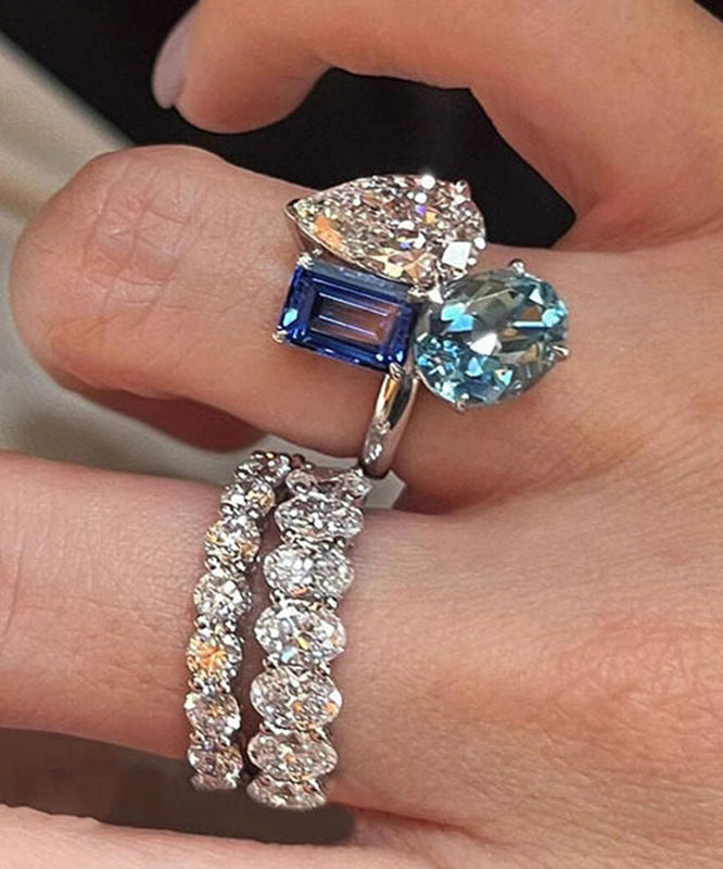 Women's Colorblock Ring with Zircon Crystal Accent 2
