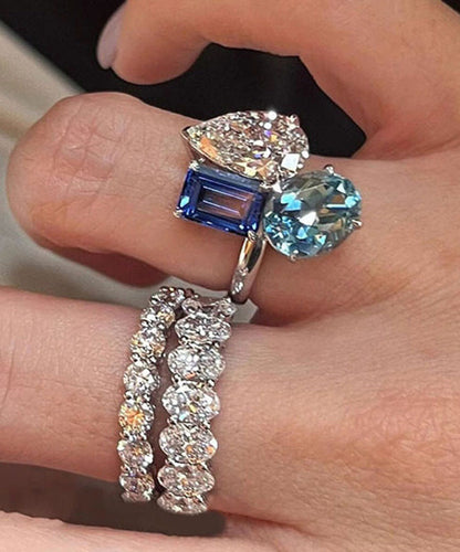 Women's Colorblock Ring with Zircon Crystal Accent 2