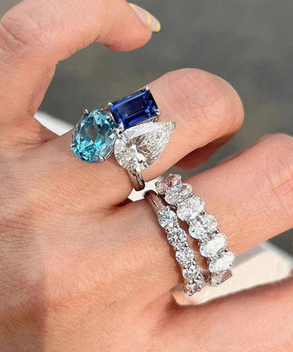 Women's Colorblock Ring with Zircon Crystal Accent 3
