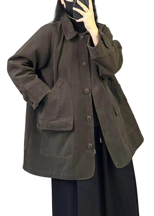 Women's Cotton Coat Patchwork Oversized Pockets 0