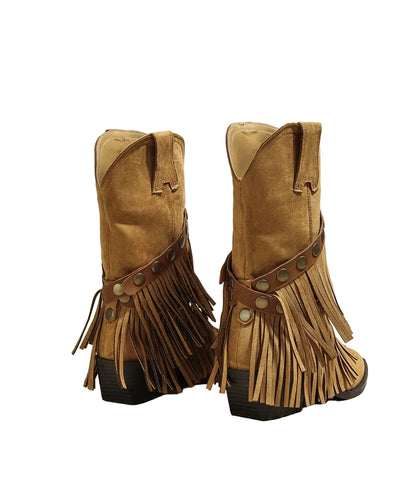 Women's Cowboy Boots Wedge Heel with Tassel and Rivet Details 0