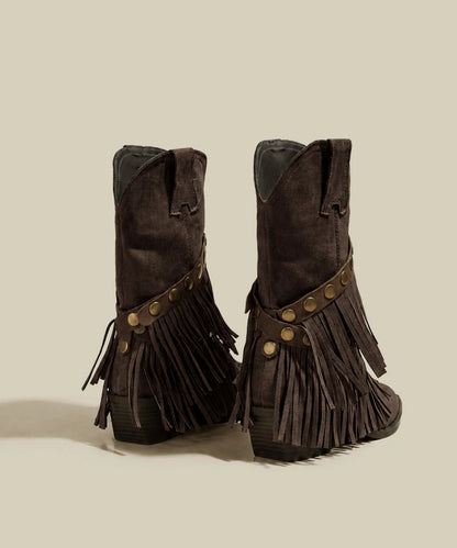 Women's Cowboy Boots Wedge Heel with Tassel and Rivet Details 2