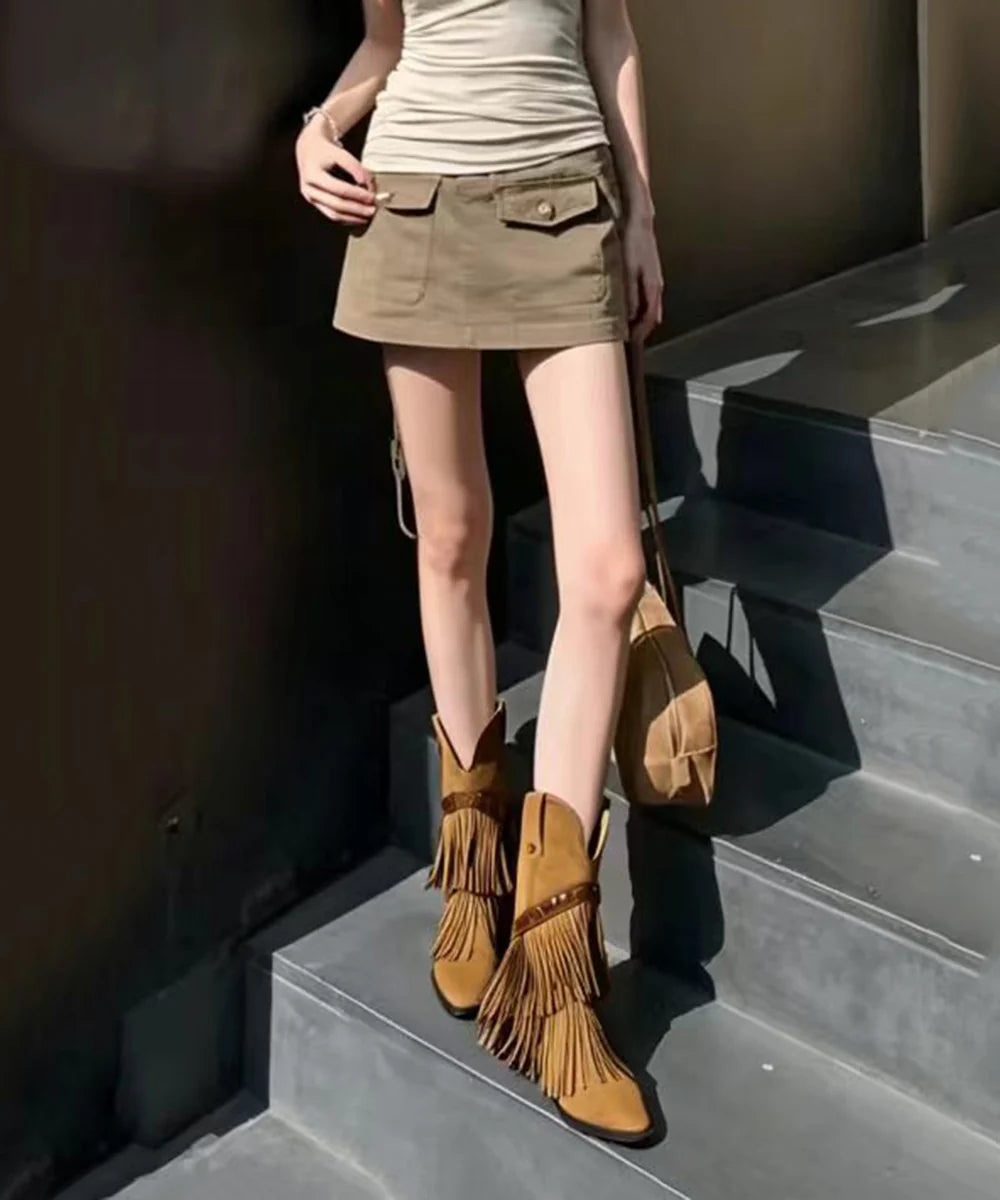 Women's Cowboy Boots Wedge Heel with Tassel and Rivet Details 3