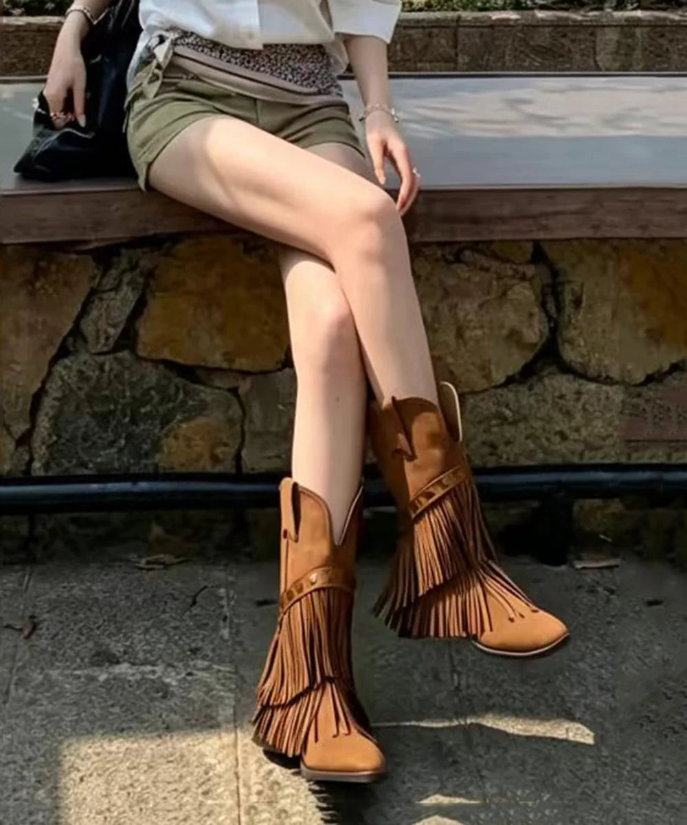 Women's Cowboy Boots Wedge Heel with Tassel and Rivet Details 4