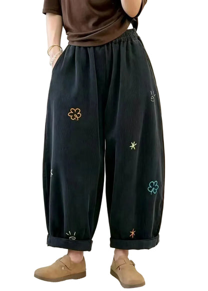 Women's Crop Pants Balloon Style with Embroidered Pockets 0