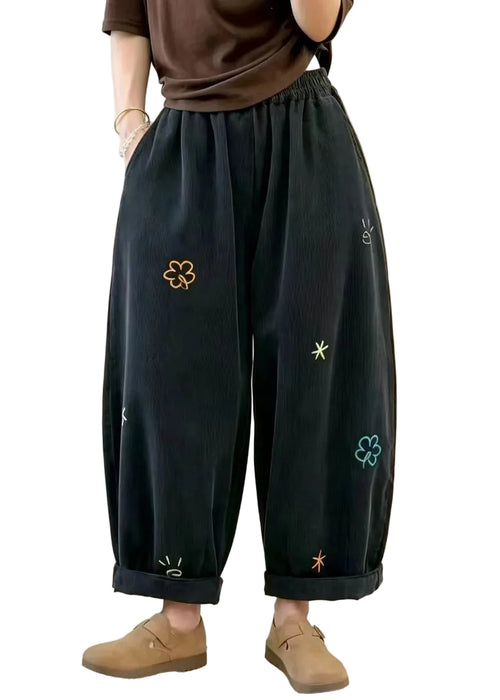 Women's Crop Pants Balloon Style with Embroidered Pockets 0