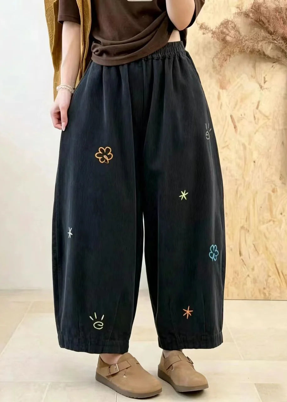 Women's Crop Pants Balloon Style with Embroidered Pockets 1