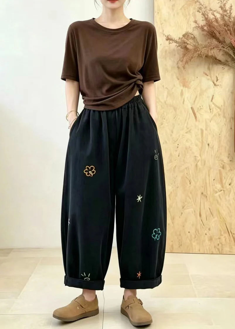 Women's Crop Pants Balloon Style with Embroidered Pockets 2