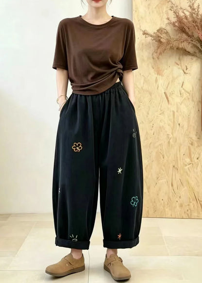 Women's Crop Pants Balloon Style with Embroidered Pockets 2