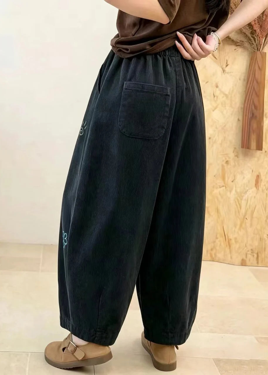 Women's Crop Pants Balloon Style with Embroidered Pockets 3