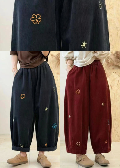 Women's Crop Pants Balloon Style with Embroidered Pockets 4