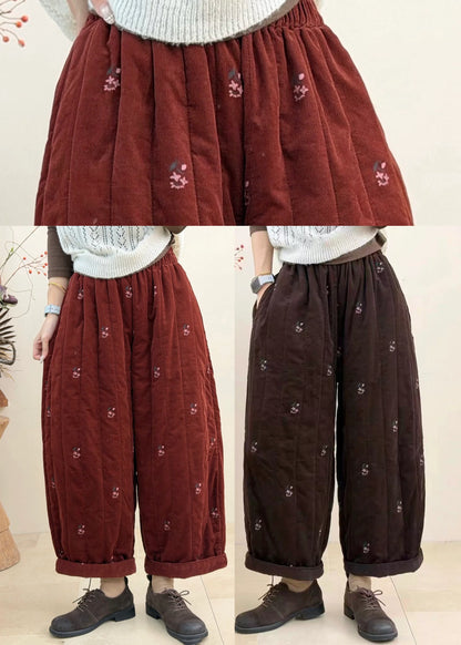 Women's Crop Pants Embroidered Elastic Waist Casual 4