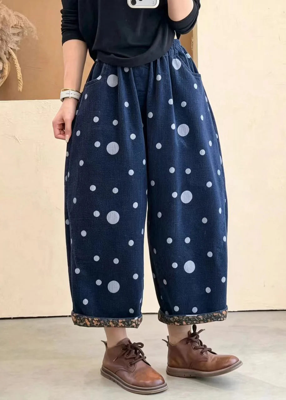 Women's Crop Pants Polka Dot Print Elastic Waist Cuffed 3