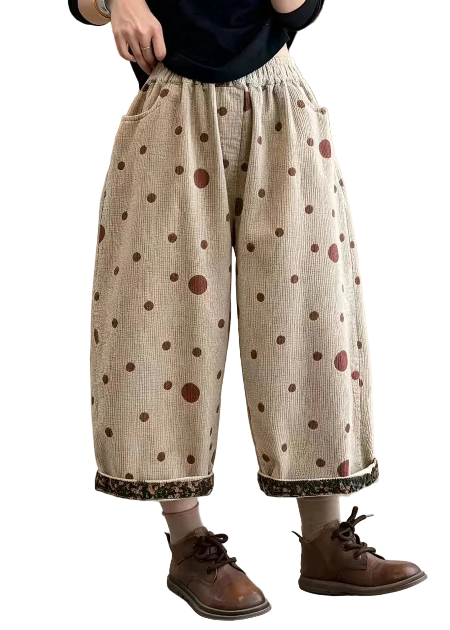 Women's Crop Pants Polka Dot Print with Pockets and Cuffed Style 0