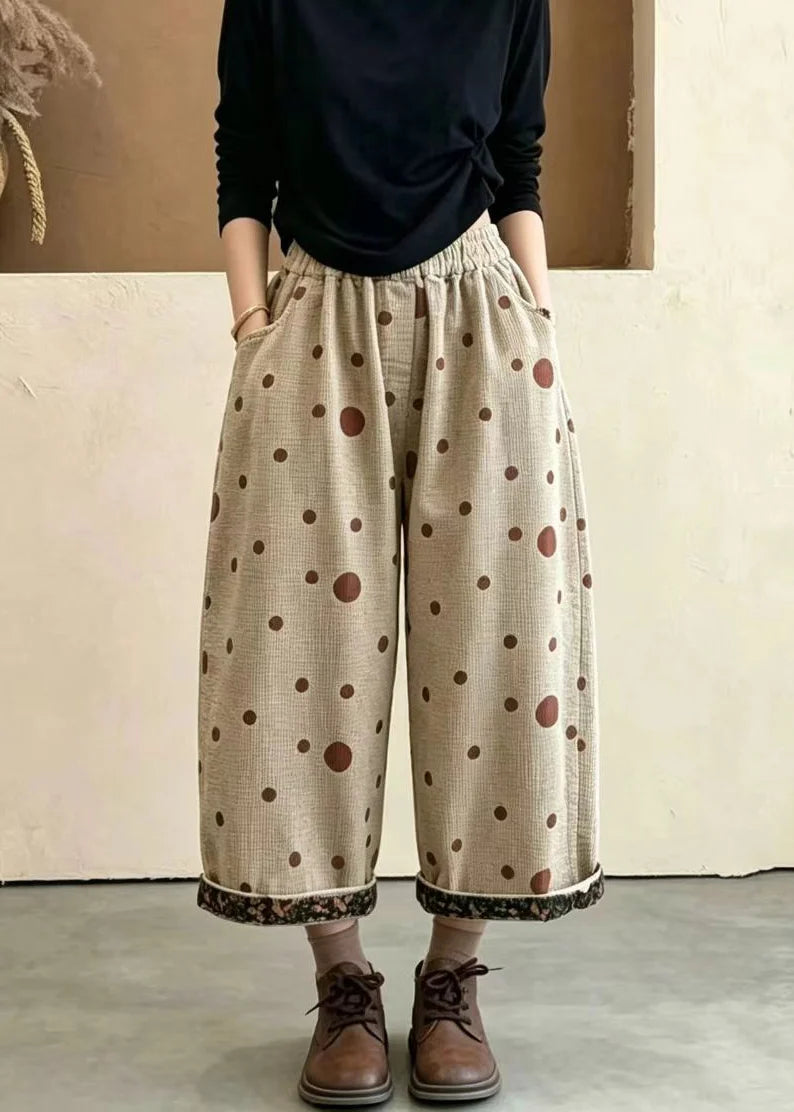 Women's Crop Pants Polka Dot Print with Pockets and Cuffed Style 2