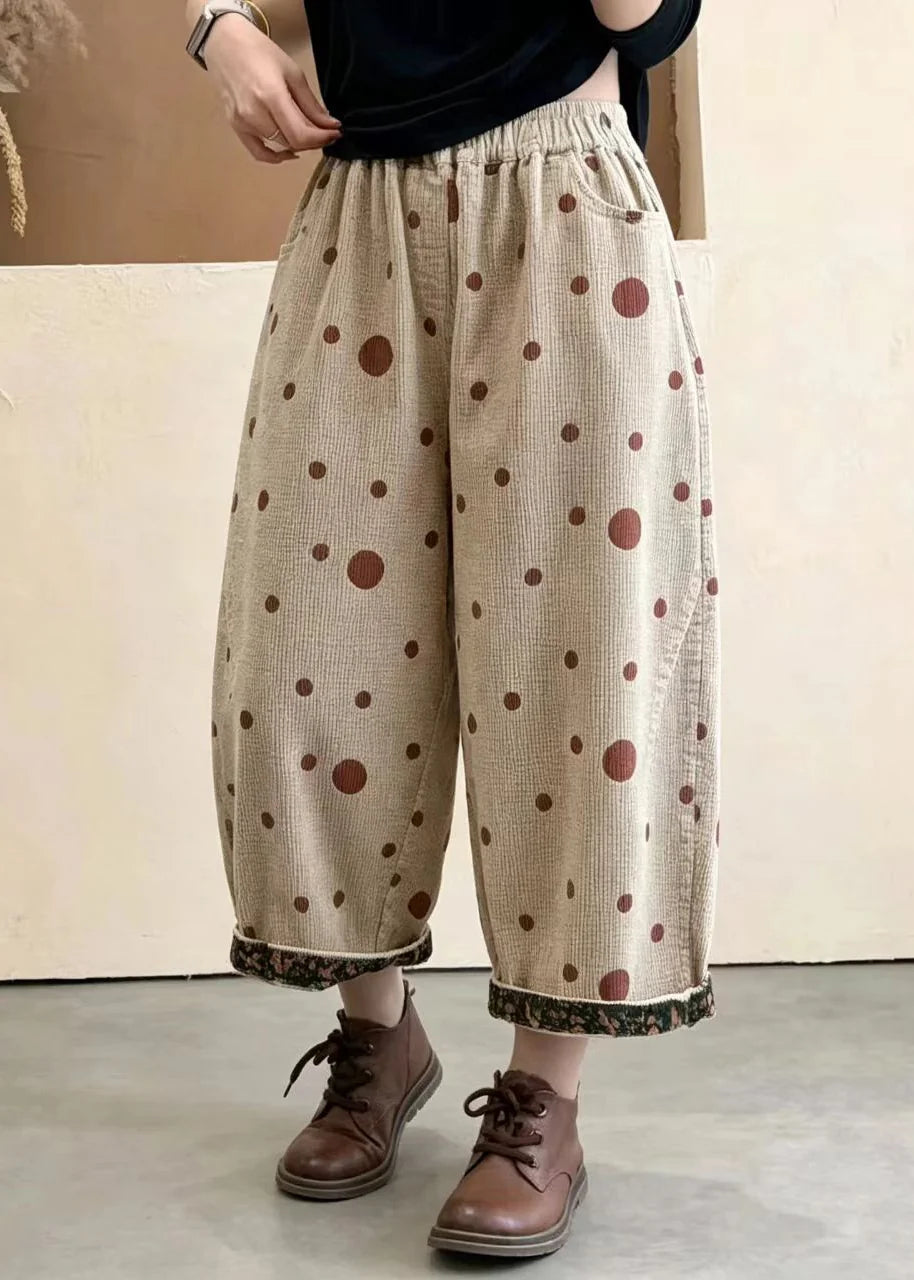 Women's Crop Pants Polka Dot Print with Pockets and Cuffed Style 3