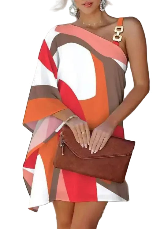 Women's Day Dress Asymmetrical Shoulder Casual Style 0