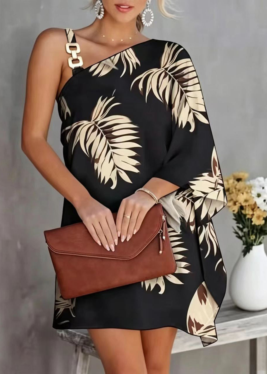 Women's Day Dress Asymmetrical Shoulder Casual Style 1