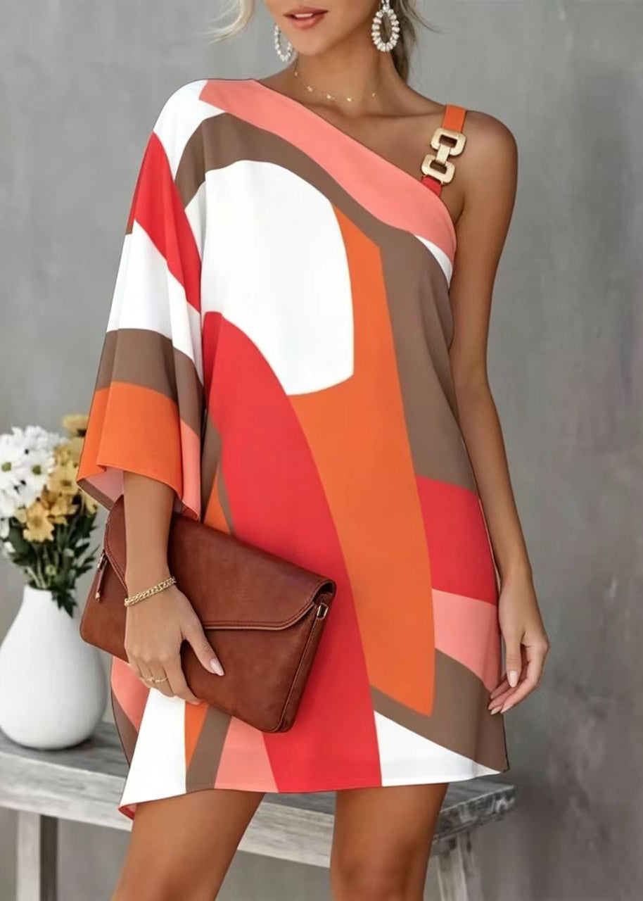Women's Day Dress Asymmetrical Shoulder Casual Style 3