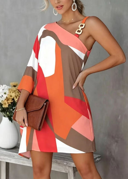 Women's Day Dress Asymmetrical Shoulder Casual Style 4
