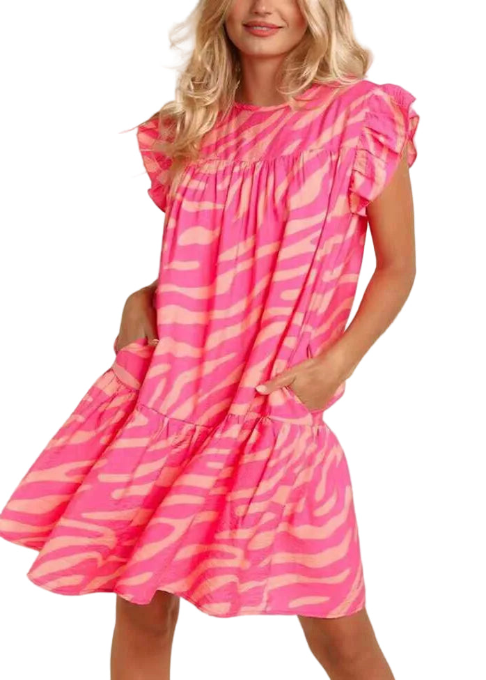 Women's Day Dress Fitted Ruffled Print 0