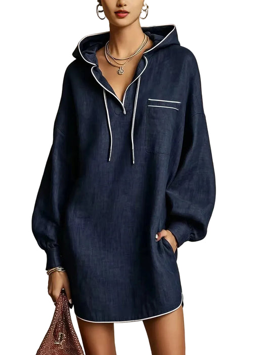 Women's Day Dress Hooded Drawstring Long Sleeve 0