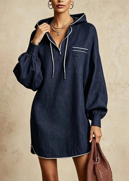 Women's Day Dress Hooded Drawstring Long Sleeve 1