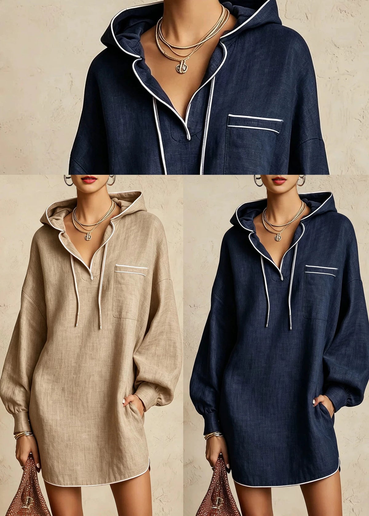 Women's Day Dress Hooded Drawstring Long Sleeve 4