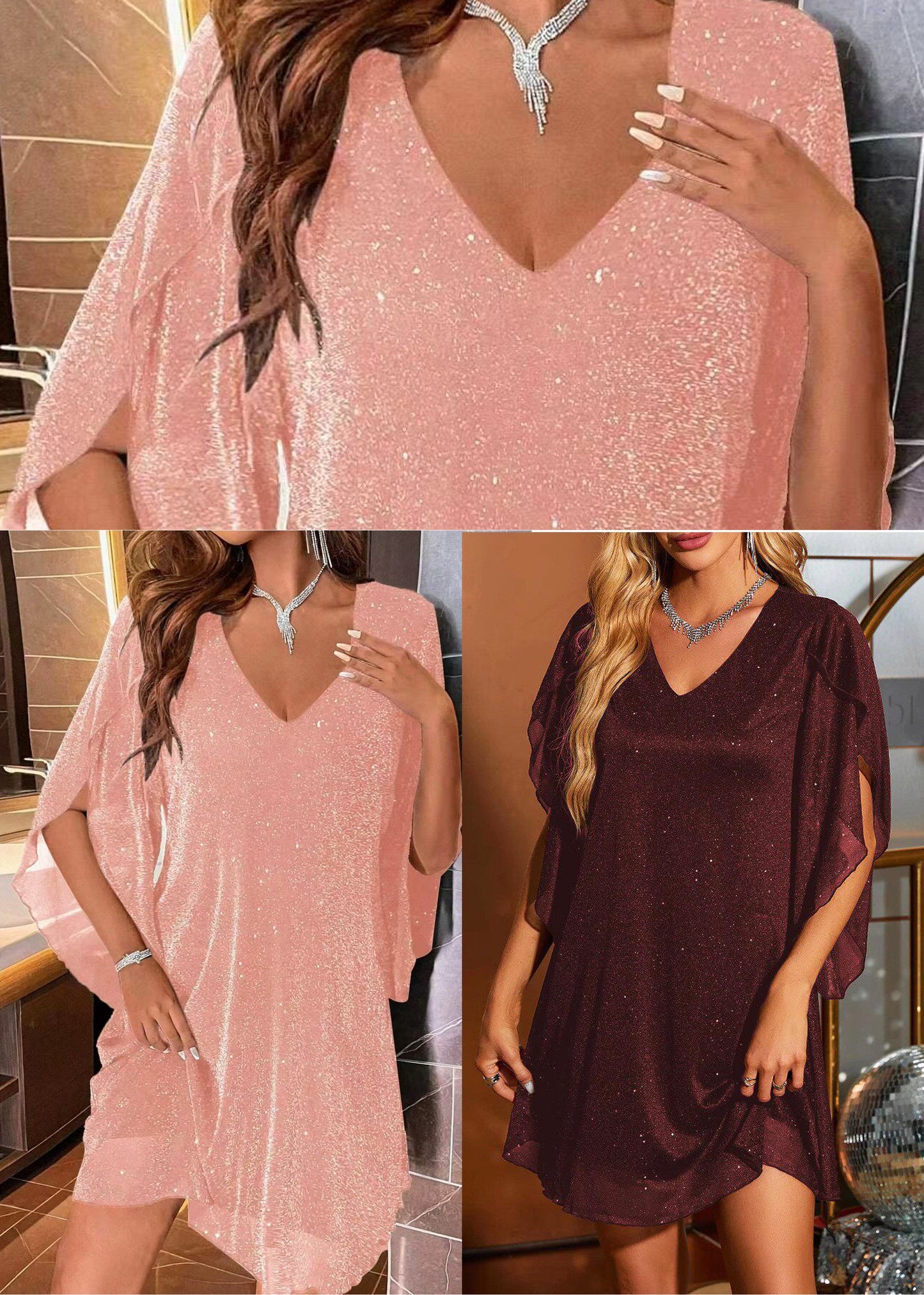 Women's Day Dress V Neck Sequined Summer Style 4