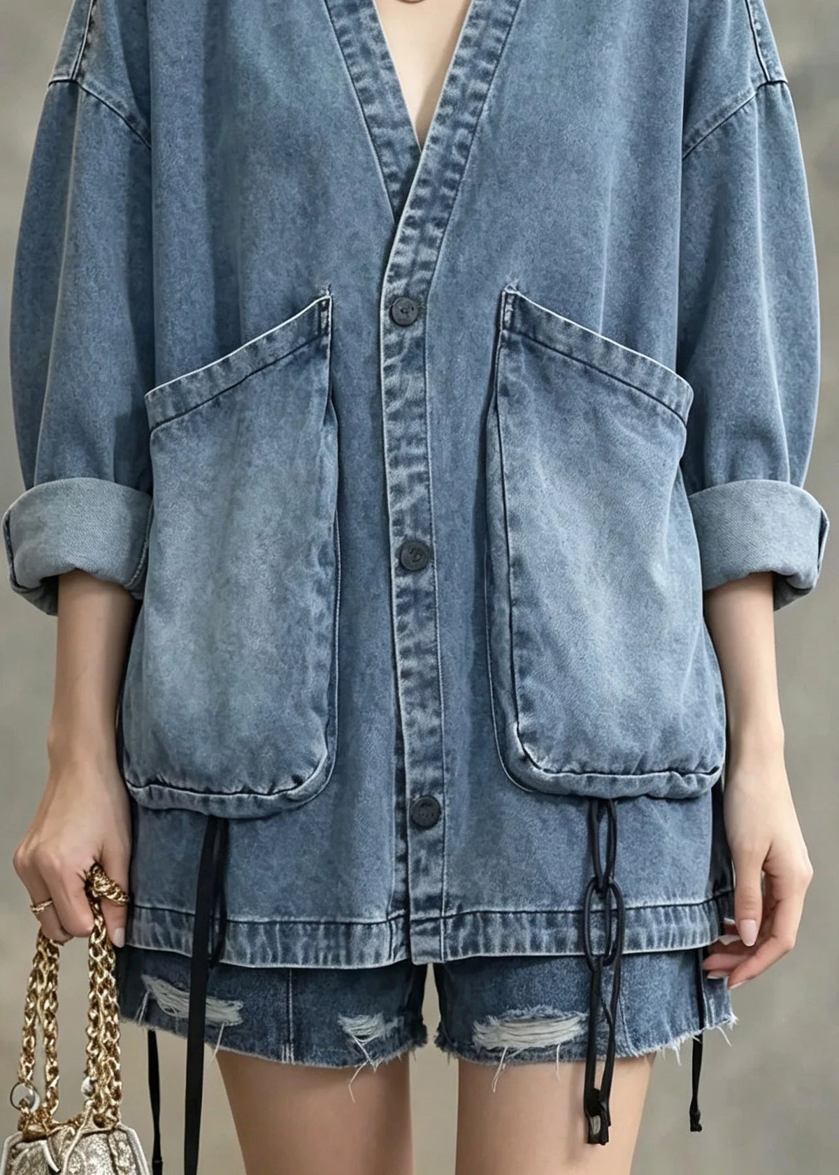 Women's Denim Coat Patchwork Button Long Sleeve 3