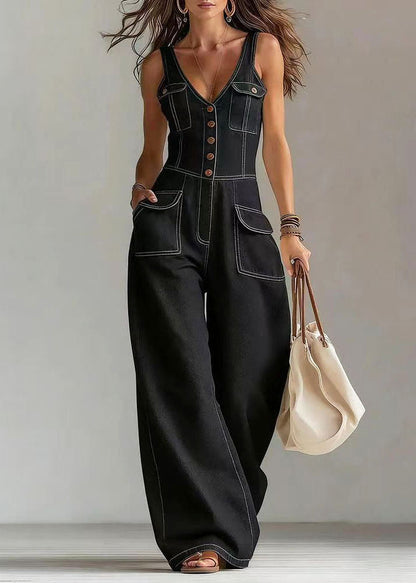 Women's Denim Jumpsuit Straight Leg with Oversized Pockets 2