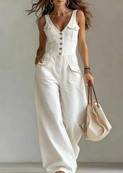 Women's Denim Jumpsuit Straight Leg with Oversized Pockets 3