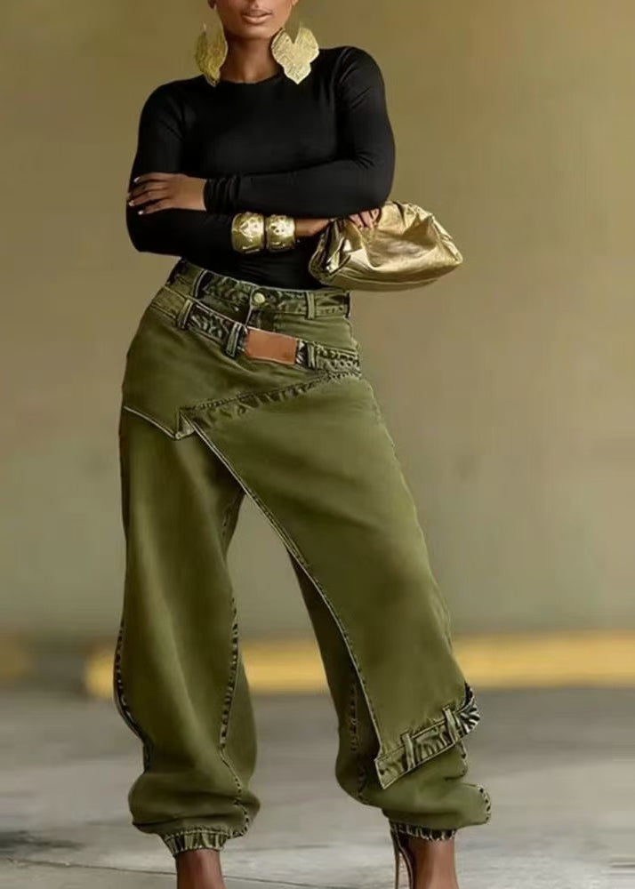 Women's Denim Pants Asymmetric Patchwork Style 1