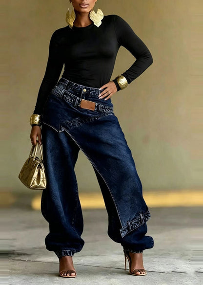 Women's Denim Pants Asymmetric Patchwork Style 2