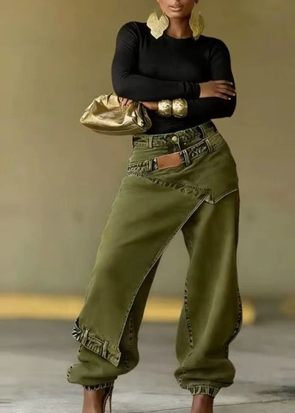 Women's Denim Pants Asymmetric Patchwork Style 3
