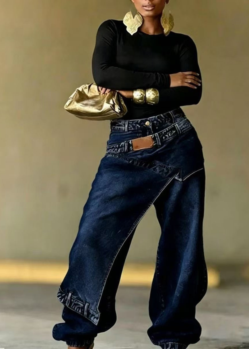 Women's Denim Pants Asymmetric Patchwork Style 4