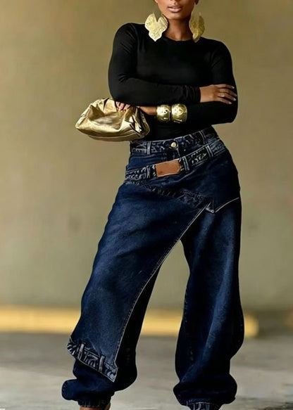 Women's Denim Pants Asymmetric Patchwork Style 4